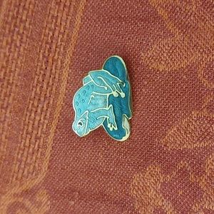 Brooch/Pin Vintage, Crown and Fish, Blue, Enamel, Frog on Lilypad